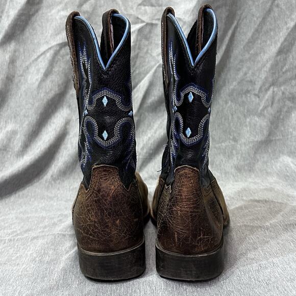 Ariat Tombstone Cowboy Western Boots Square Toe Blue Brown 10012794 Boys Size 2 - Picture 4 of 15